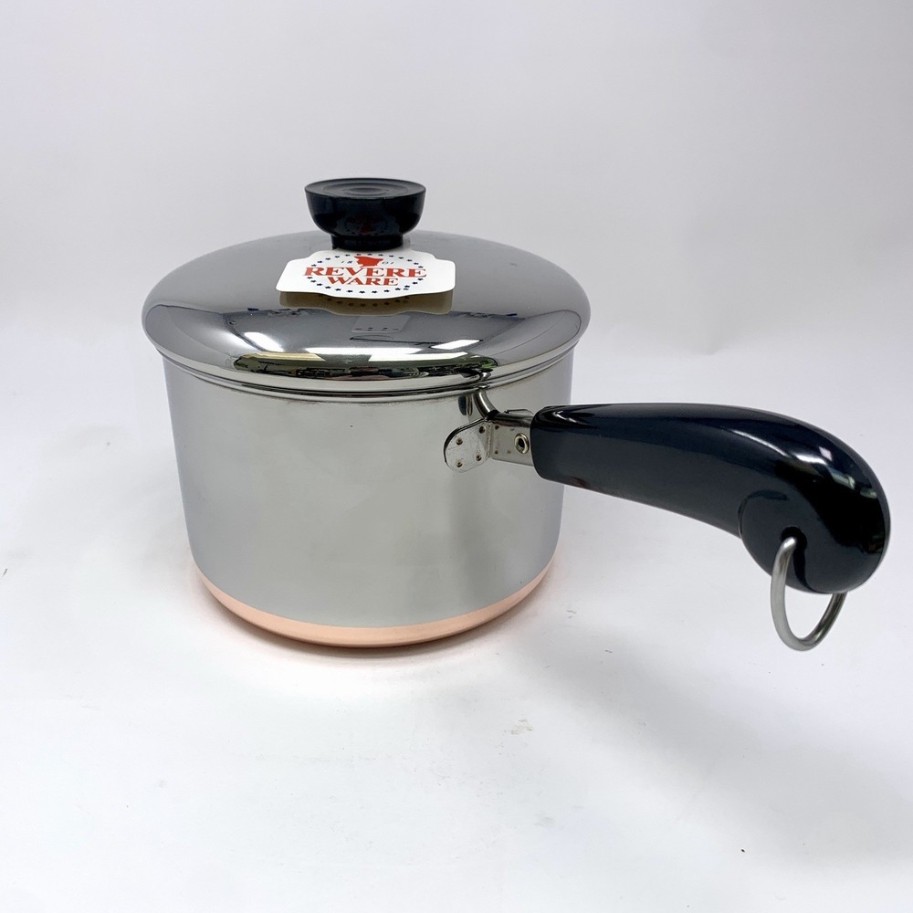 Vintage Revere Ware Copper Bottom Tall 2 Quart Pot Saucepan w Lid '82 New